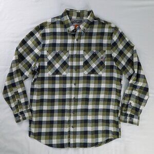 Duluth Trading Co Green White Plaid 40 Grit Flannel Button Down Shirt Tall Long
